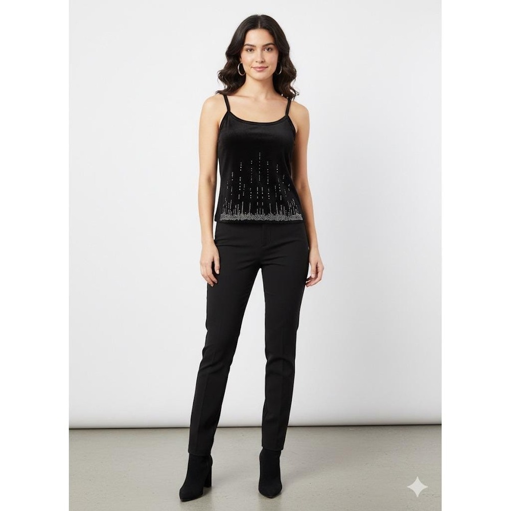 Fashion Click Vtg Black Velvet Embellished Cami Top Rhinestone Party Sz L Y2K